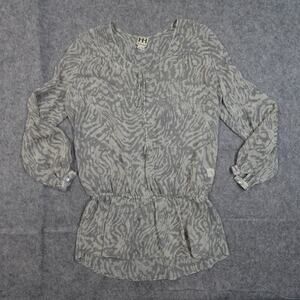 Haute Hippie Top Womens Extra Small Silk Popover Peasant Tunic Marbled Chiffon